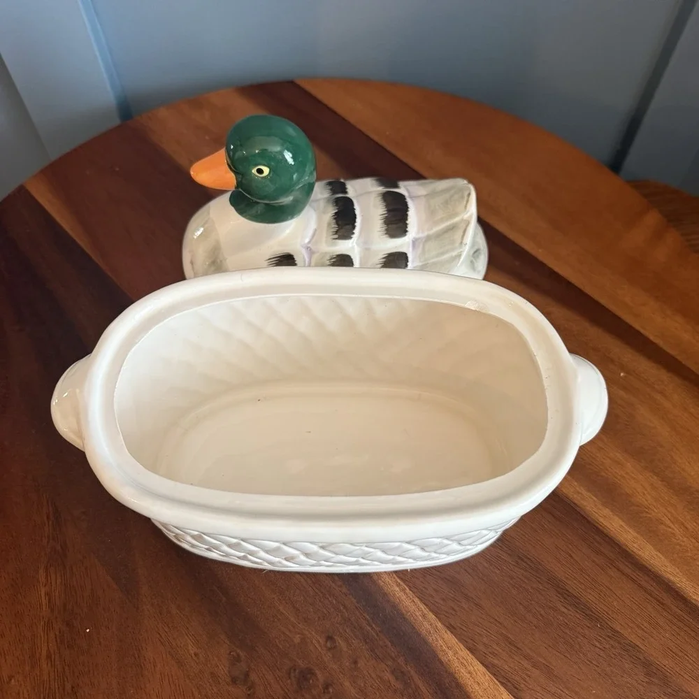 Vintage Duck on a Basket Tureen Ceramic‎ Mallard Cottagecore Farmhouse Japan